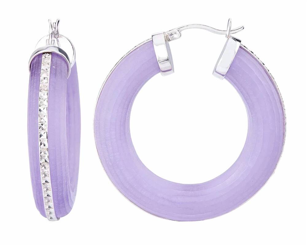 NEW GOLD & HONEY women's lucite wide hoop earrings with diamond cut accent in fr
